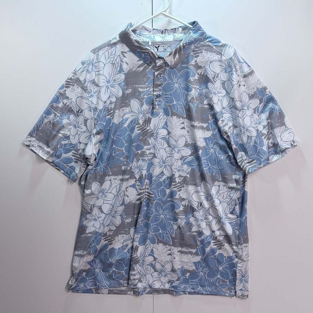 Yatta Golf Floral Polo Shirt Mens 2XL Blue White Wicking Performance